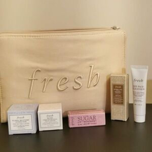 Fresh 6pc Skincare Set w Pouch Face Cream, Mask, Lip, Serum, Cleanser New GWP